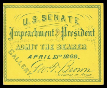 Political - 1868 Andrew Johnson Impeachment Pass (3x3.5")