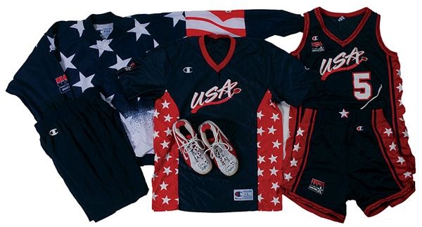 - 2000 Jackie Stiles Game Worn Team USA Basketball Uniform and Warm-Up