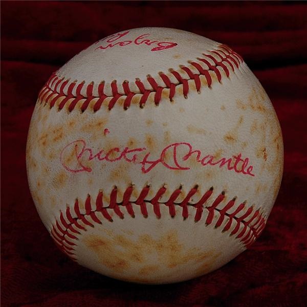 Safe at Home Signed Baseball with Mantle, Maris and Bryan Russell