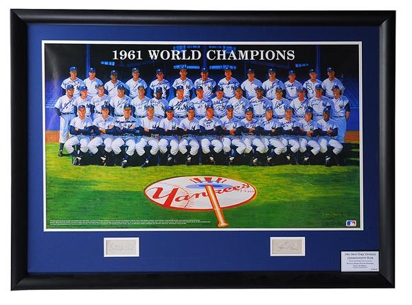 1961 New York Yankee Team Signed Ron Lewis Poster with Mantle, Maris and Howard