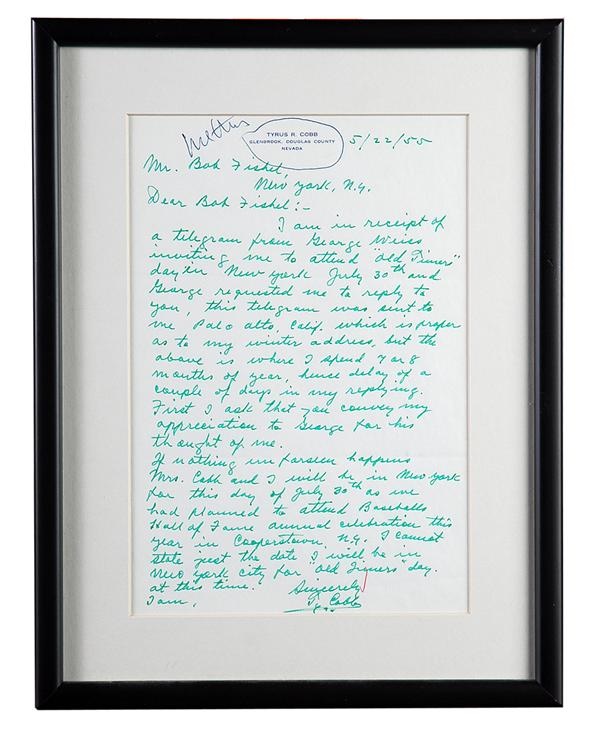 - Ty Cobb Signed Handwritten Letter with Baseball Content