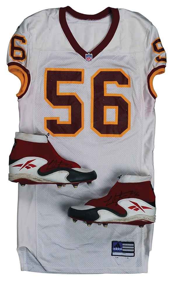 - 2000 LaVar Arrington Washington Redskins Game Used Rookie Jersey and Autographed Cleats