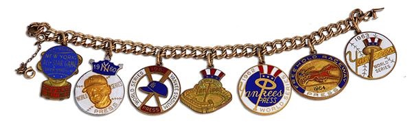 - 1960s New York Yankees Press Pin Charm Bracelet