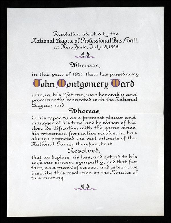 John M. Ward - John Montgomery Ward Resolution Adopted by the National League of Professional Baseball