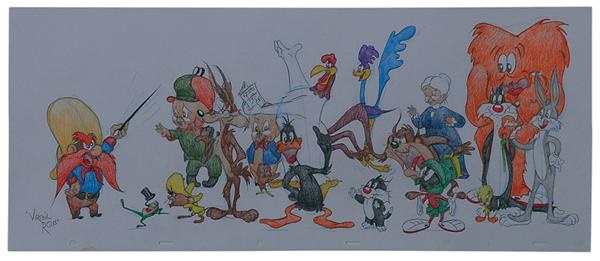 Large Original Drawing of the Looney Tunes Cast by Virgil Ross