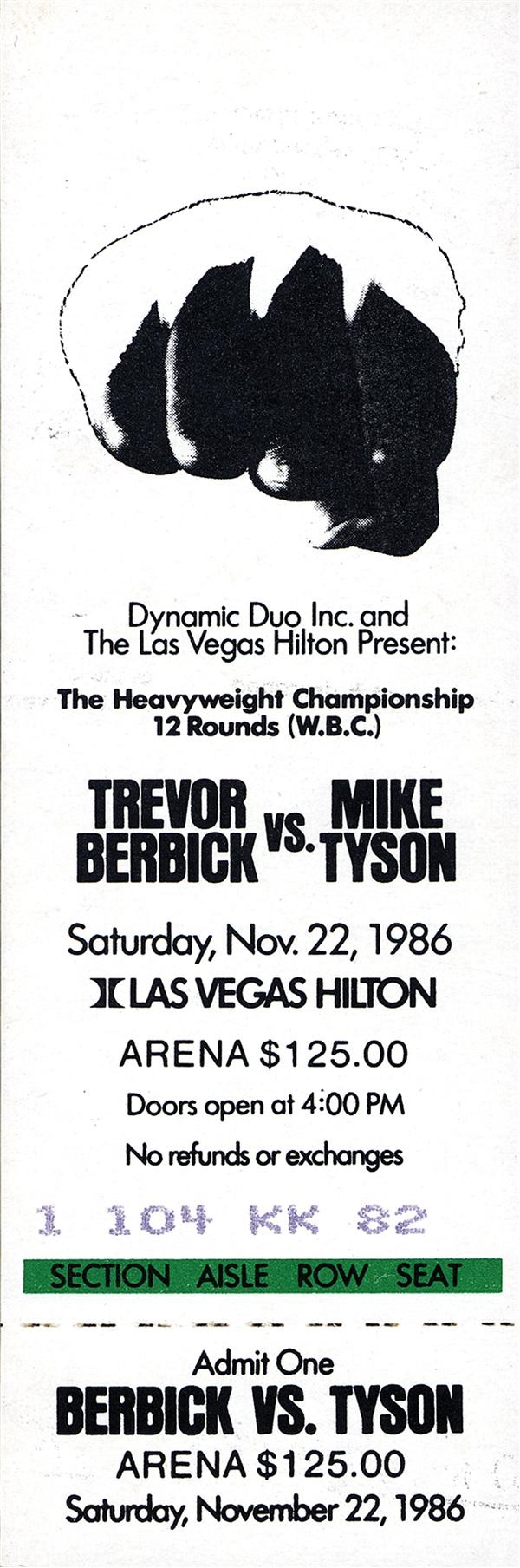 - 1986 Mike Tyson vs. Trevor Berbick Full Unused Ticket