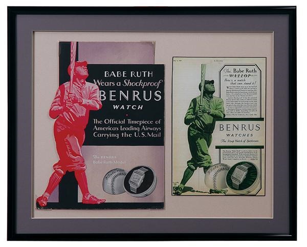 Babe Ruth - 1929 Babe Ruth Benrus Watch Advertisement Display