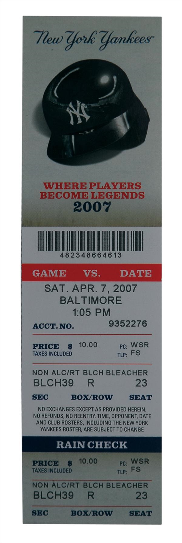 - Alex Rodriquez Autographed 3rd Base from Walk off Grand Slam with Ticket Stub