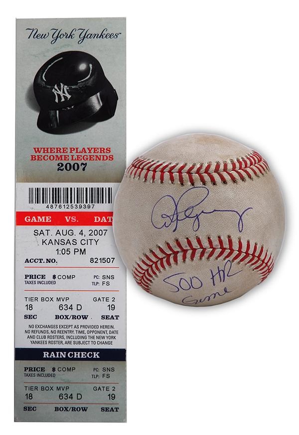 - Alex Rodriguez Autographed and Inscribed Game Used 500th Home Run Baseball with Ticket