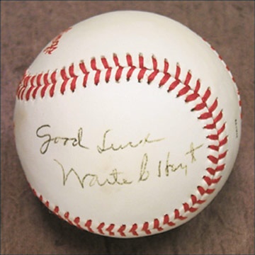 NY Yankees, Giants & Mets - 1980 Waite Hoyt Single Signed Baseball