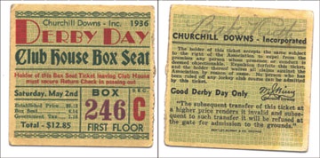 Babe Ruth - 1936 Babe Ruth Signed Churchill Downs Ticket Stub