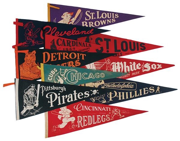 - 1940s Felt Baseball Pennants Collection of 10