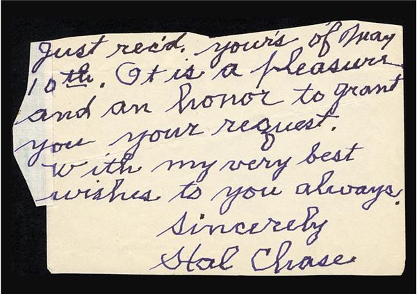 Hal Chase Handwritten Letter