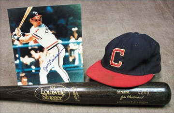 Cleveland Indians - 1980 Joe Charboneau Game Worn Cap, Bat (35") & Signed Photo (8x10")