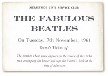 The Beatles - November 7, 1961 Ticket