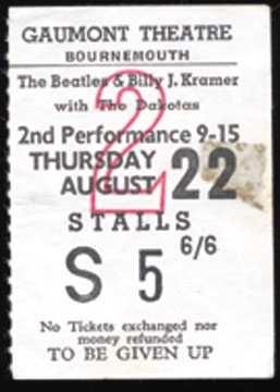 The Beatles - August 22, 1963 Ticket