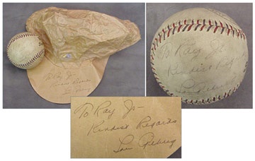 1930's Lou Gehrig Signed Baseball & Paper Hat