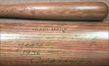 - 1940's Joe DiMaggio Signed Game Used Bat (35")
