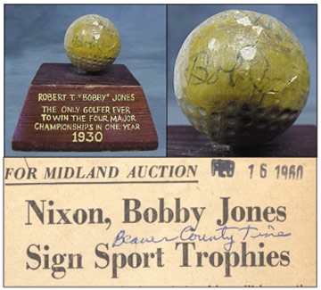 Golf - Bobby Jones Signed Golf Ball Trophy