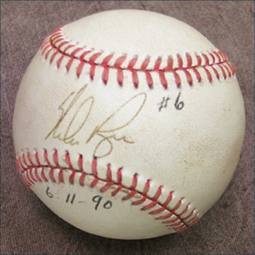 Baseball Autographs - 1990 Nolan Ryan Sixth No-Hitter Game Used Baseball