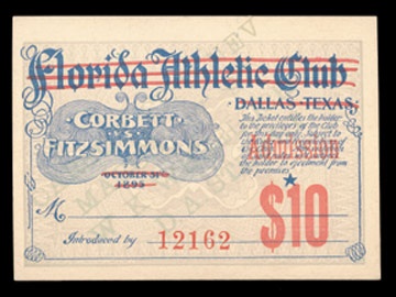 - 1895 Corbett-Fitzsimmons Unused Boxing Ticket