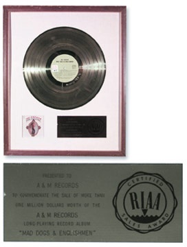 - Joe Cocker RIAA Gold "White Matte" Award (17 ? x21 ?")