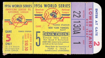 NY Yankees, Giants & Mets - 1956 Don Larsen Perfect Game Ticket Stub