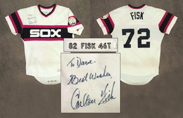 Lot Detail - 1983 CARLTON FISK AUTOGRAPHED CHICAGO WHITE SOX GAME WORN ROAD  JERSEY