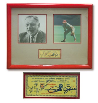 - 1989 Bart Giamatti & Pete Rose Signed Hall of Fame Ticket (18x22" framed)