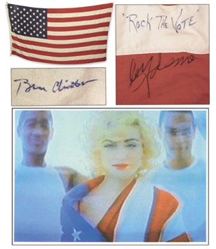 Madonna - "Rock The Vote" Flag Signed by Bill Clinton and Madonna (104x52”)