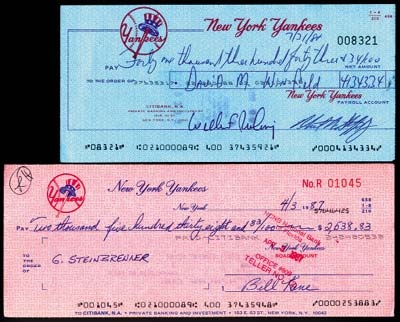 NY Yankees, Giants & Mets - 1974-88 New York Yankee Payroll Checks (15)