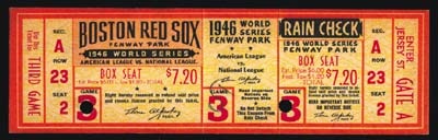 Boston Sports - 1946 Boston Red Sox World Series Full Ticket