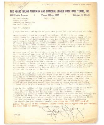 Baseball Memorabilia - 1947 Important Negro League Letter