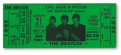 The Beatles - August 21, 1966 Ticket