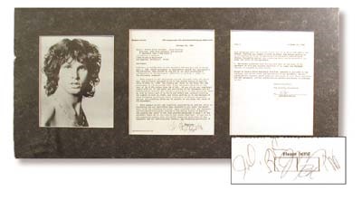 Sports Autographs - 1968 The Doors Signed Legal Document (15x31" matted)