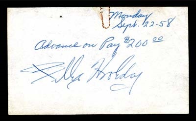 Sports Autographs - Billie Holiday Signed Receipt (5x3")