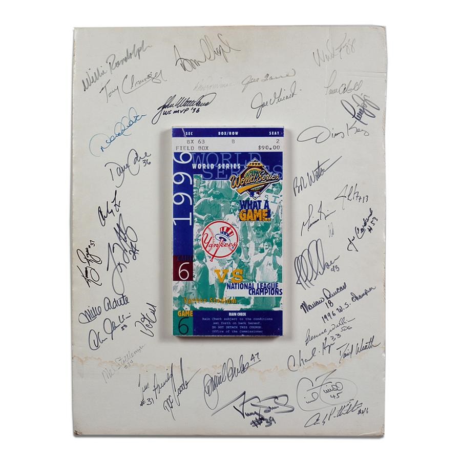 NY Yankees, Giants & Mets - 1996 New York Yankee World Series Signed Ticket Display (30 plus)