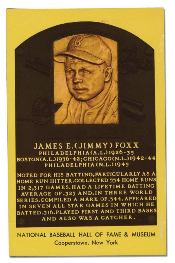 - Jimmy Foxx Signed Yellow Hall of Fame Post Card