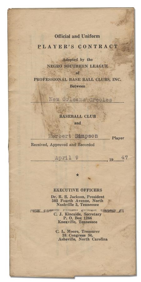 Baseball Memorabilia - 1947 Negro League Contract