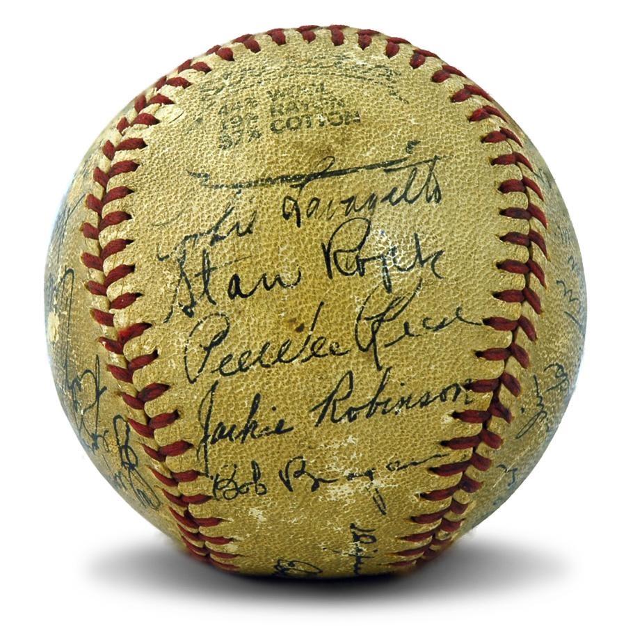 - 1947 Brooklyn Dodgers Team Signed Baseball with Rookie Jackie Robinson