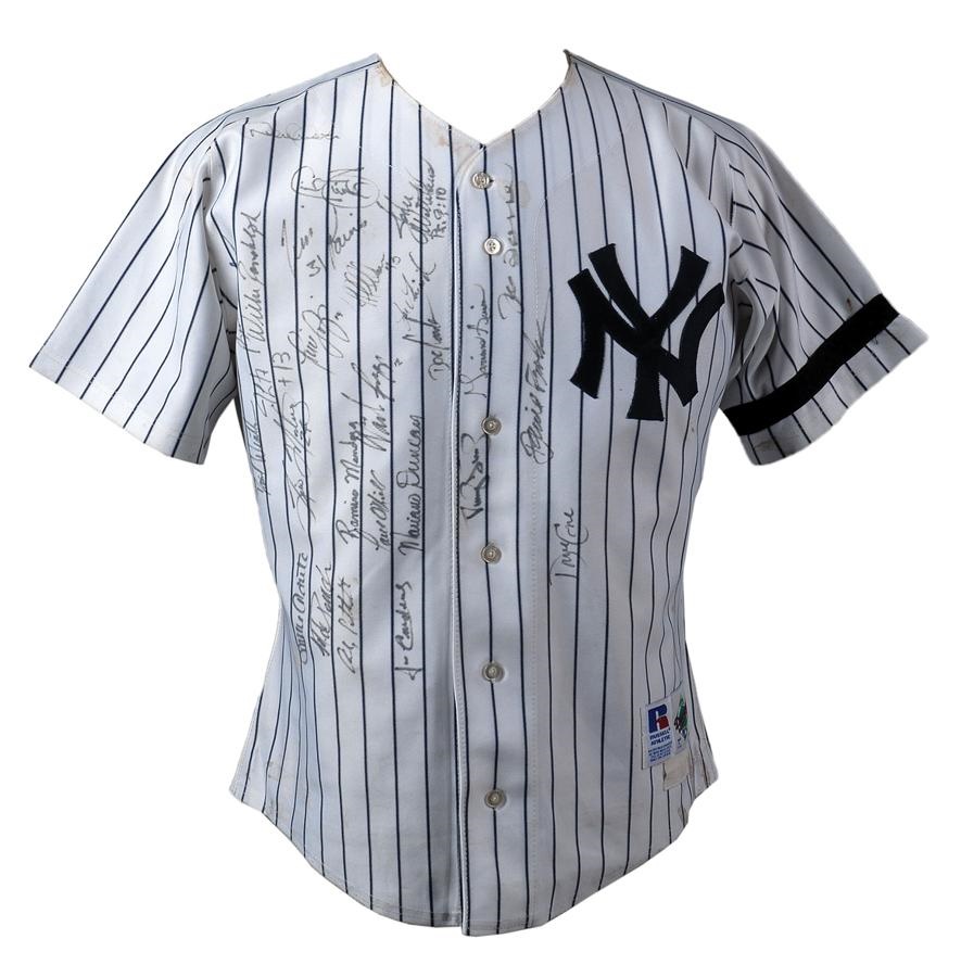 NY Yankees, Giants & Mets - Bernie Williams/Ricky Bones 1996 New York Yankees Game Worn Jersey Signed In Person by the Entire Team