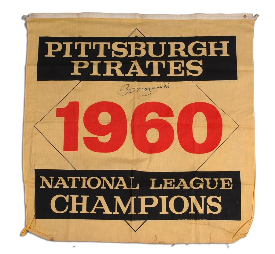 - 1960 Pittsburgh Pirates National League Champions Banner Signed By Bill Mazeroski