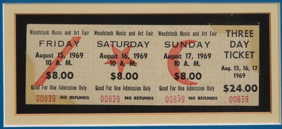 Rock And Pop Culture - Woodstock Signed Poster and Original Ticket Display