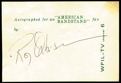 American Bandstand Collection - Roy Orbison Signed A. B. Autograph Sheet (6x4.25")