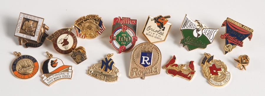 Baseball Memorabilia - 35 World Series Press Pins, Tie Tacks and Charms