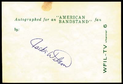 American Bandstand Collection - Jackie Wilson Signed A. B.Autograph Sheet (6x4.25)