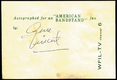 American Bandstand Collection - Gene Vincent Signed A.B. Autograph Sheet (6x4.25)