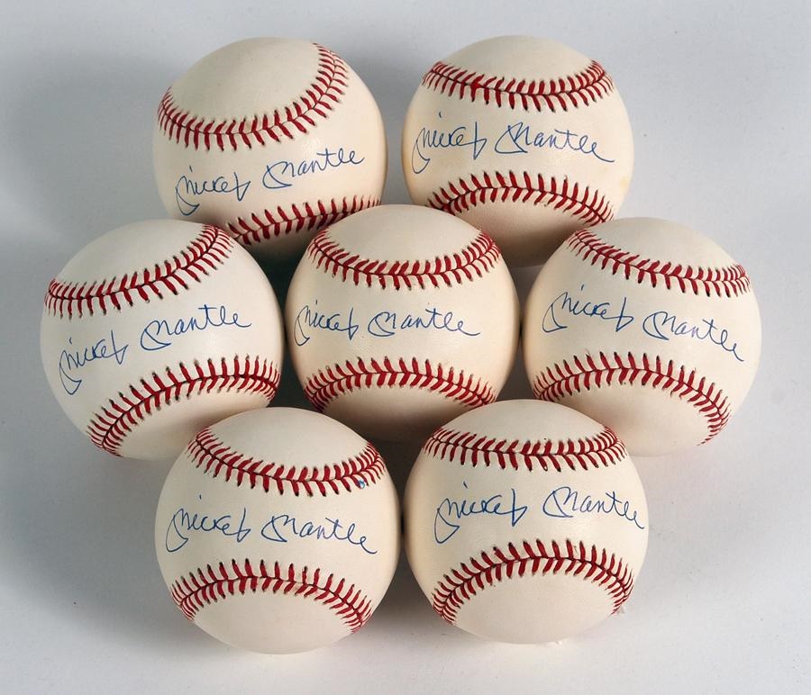 - 9 Mickey Mantle Single-Signed Baseballs