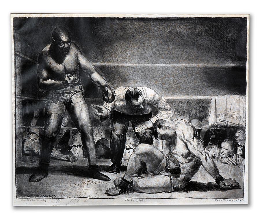 Jim Jacobs Collection - "The White Hope" Original Lithogaph by Bellows Signed by Jack Johnson,  James Jeffries and George Bellows