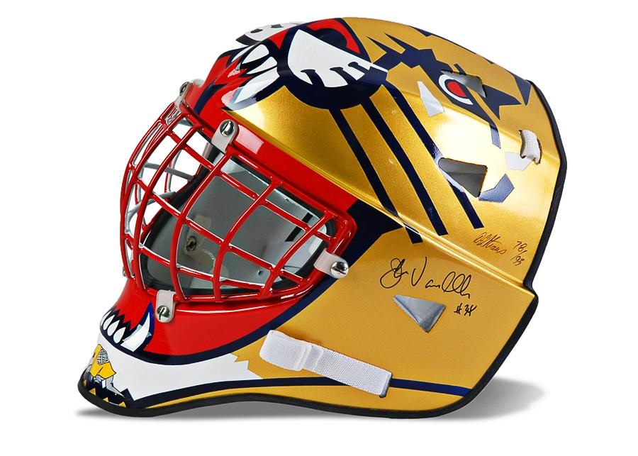 Game Used Hockey - John Vanbiesbrouck Florida Panthers Helmet by Don Straus
